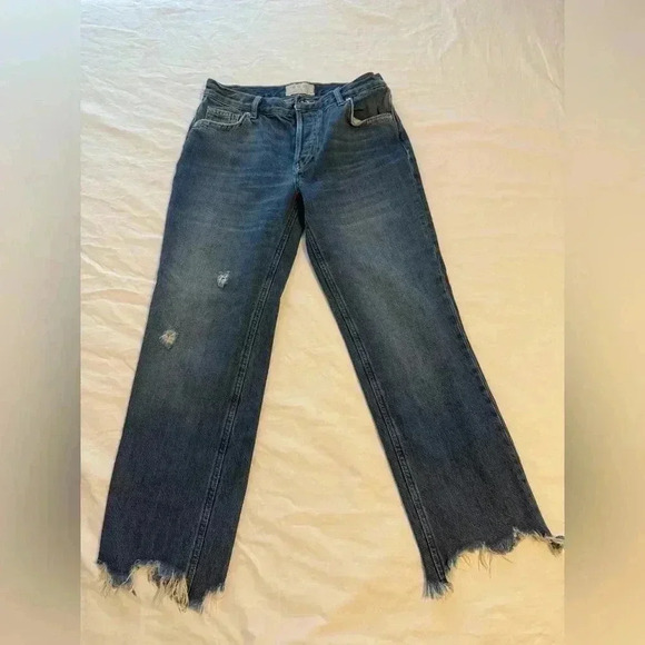 We The Free People Jeans Women Size 26 Straight Leg Distressed Hem Button Fly - Picture 2 of 12